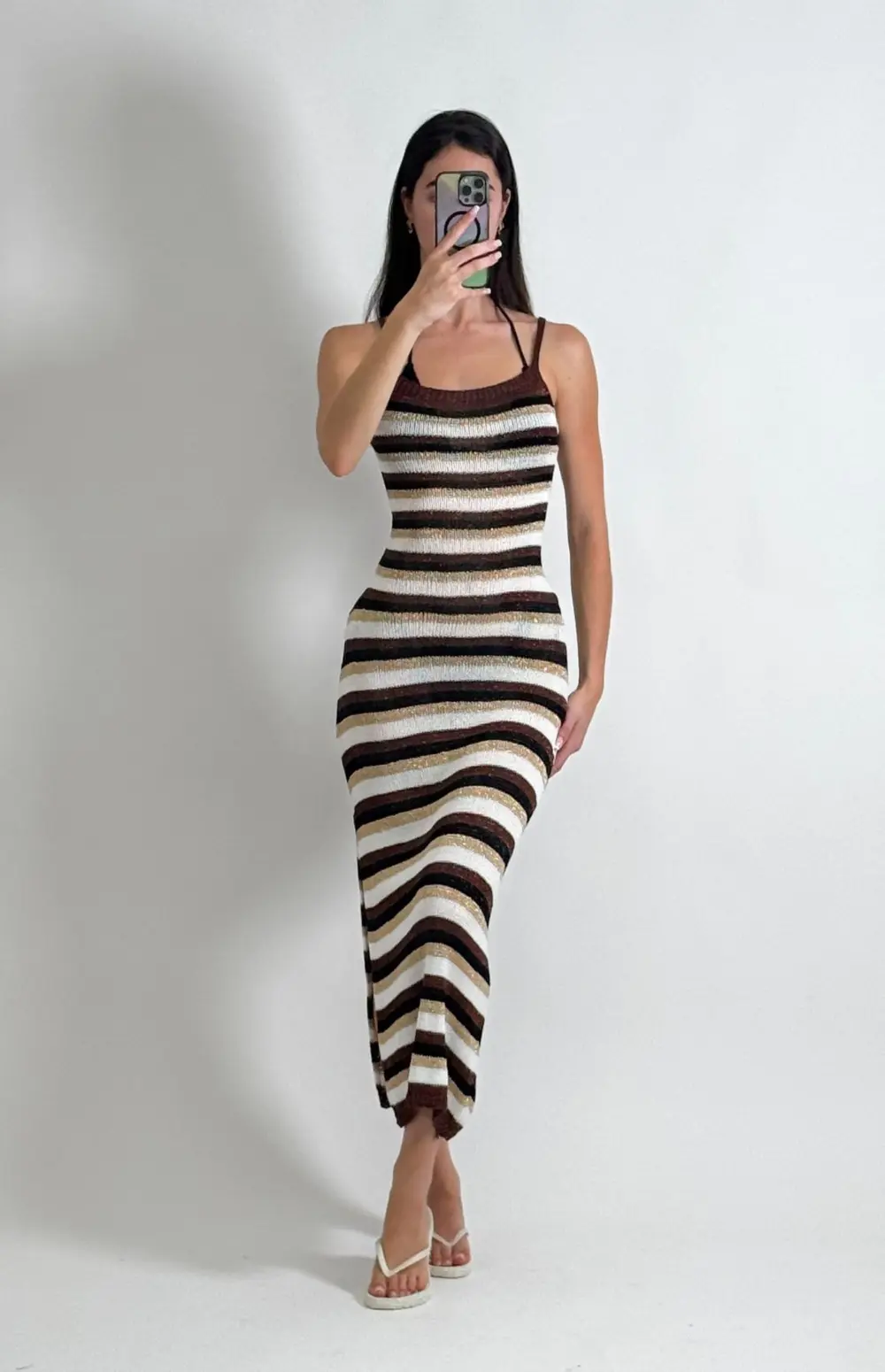 STRIPED KNIT OPEN BACK MAXI DRESS