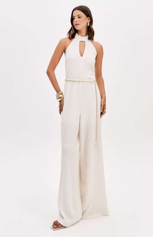 LONG HALTER-NECK JUMPSUIT WITH BELT