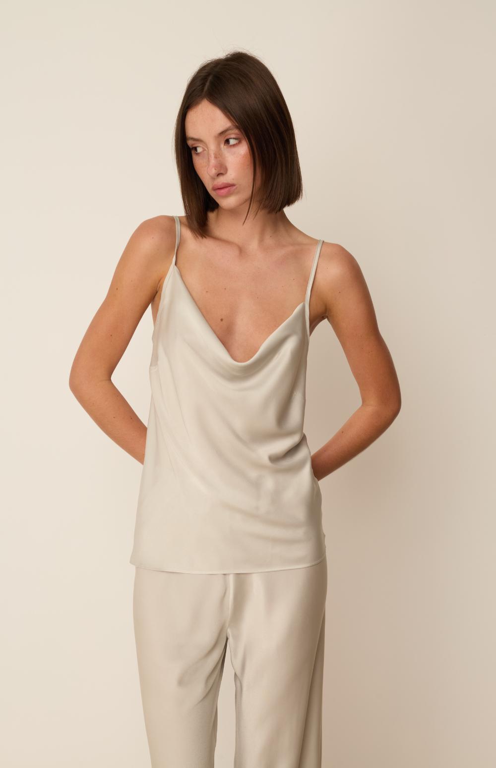 Tara Drapy Satin Top Blue