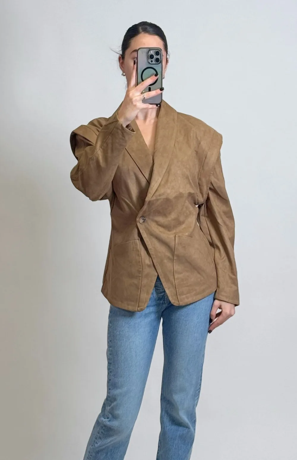 SUEDE JACKET WITH STRUCTURED SHOULDERS