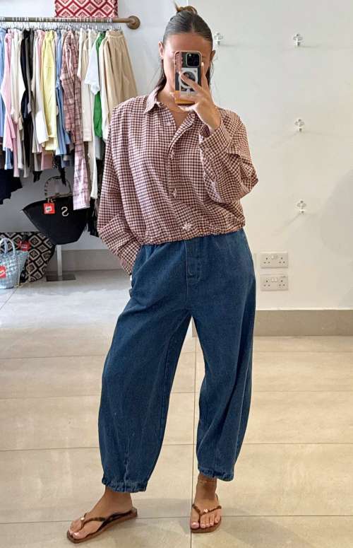 DENIM TROUSER WITH ELASTIC WAISTBAND