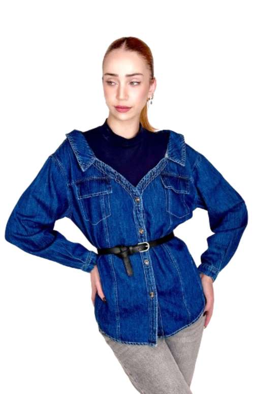 TURTLENECK DENIM SHIRT WITH BELT