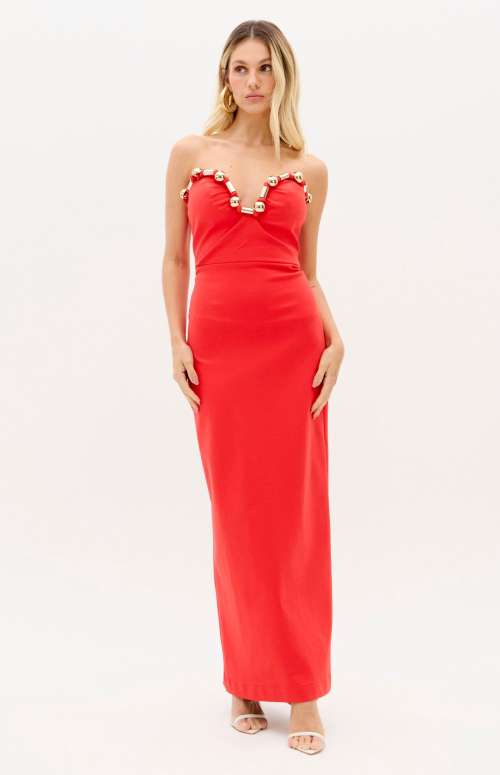 STRAPLESS DRESS WITH EMBELLISHMENTS