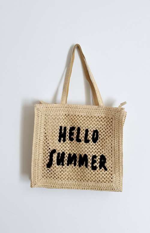 HELLO SUMMER STRAW TOTE BAG