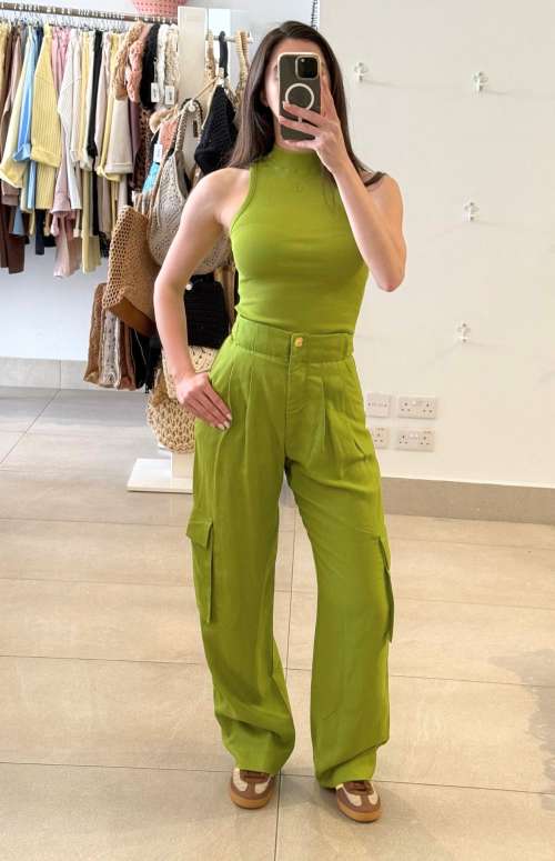 CO-ORD- RIBBED BLOUSE & CARGO PANTS