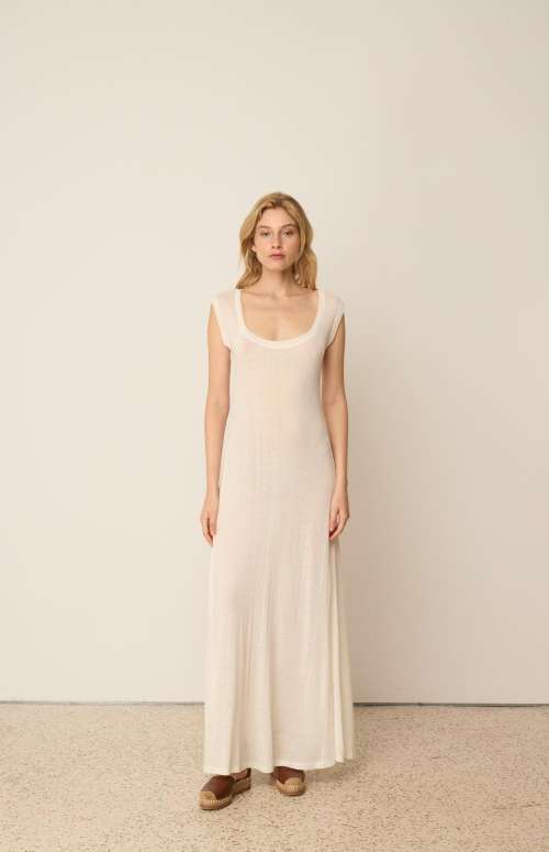 KNITTED LINEN FLARED DRESS