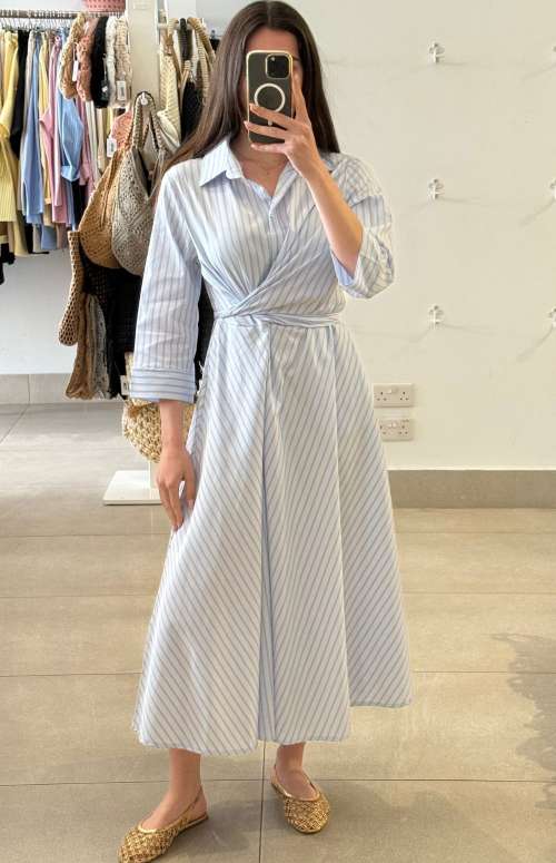 SHIRT DRESS WITH TIE-FRONT DETAIL