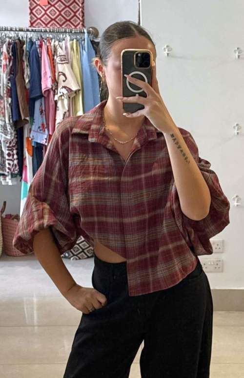 PLAID SHIRT WITH BALLOON SLEEVES