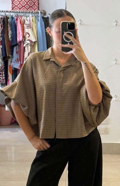PRINTED SHIRT WITH BALLOON SLEEVES