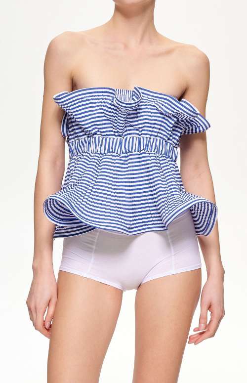 RUFFLED BANDEAU TOP | BLUE