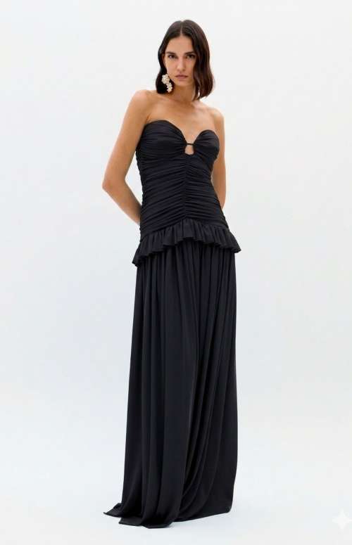 LONG DRESS WITH RUFFLES AND RUCHING