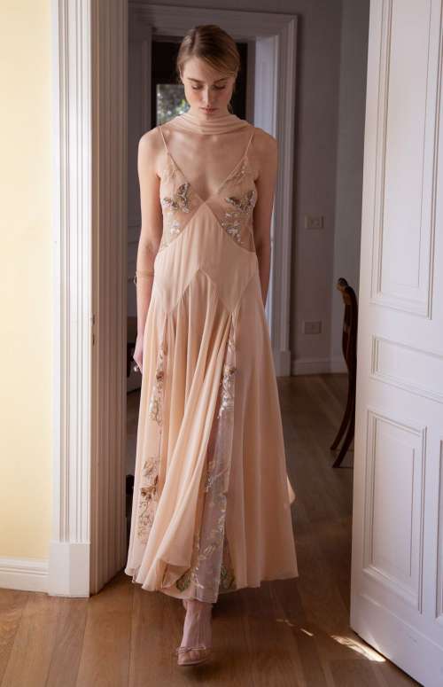 RISE DRESS & SCARF | MUSLIN BEAD-EMBROIDERED SEMI-SHEER