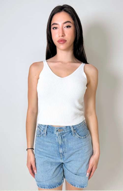 KNITTED V-NECK TANK TOP