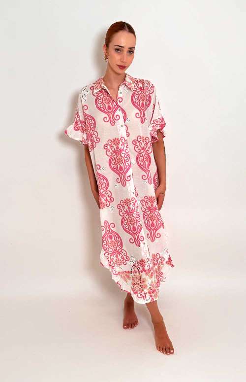 PRINTED SHIRT DRESS | PINK