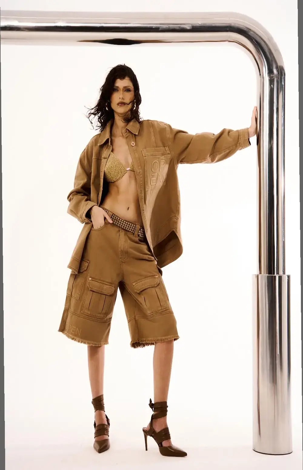 CO-ORD OVERSIZED TWILL SHIRT & CARGO BERMUDA SHORTS