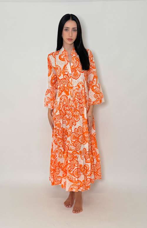 BRODERIE MAXI DRESS | ORANGE