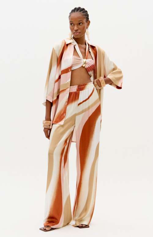 CO-ORD SATIN PRINTED | SHIRT & WIDE LEG PANTS