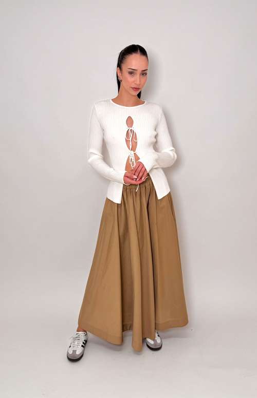 ELASTIC WAIST MAXI SKIRT | CAMEL