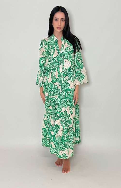 BRODERIE MAXI DRESS | GREEN