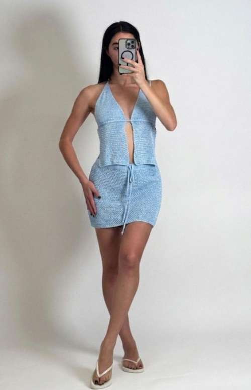 CO-ORD KNIT HALTER TOP & MINI SKIRT