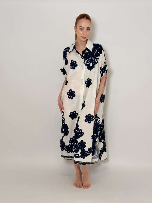 PRINTED SHIRT DRESS | BLUE