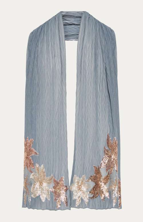 SEAZE SHAWL | SEQUINED FLORAL APPLIQUE