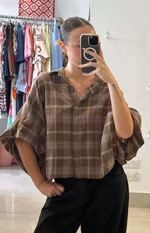PLAID SHIRT WITH BALLOON SLEEVES