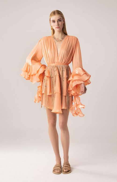 MINI DRESS WITH RUFFLES &  FRINGE BELT