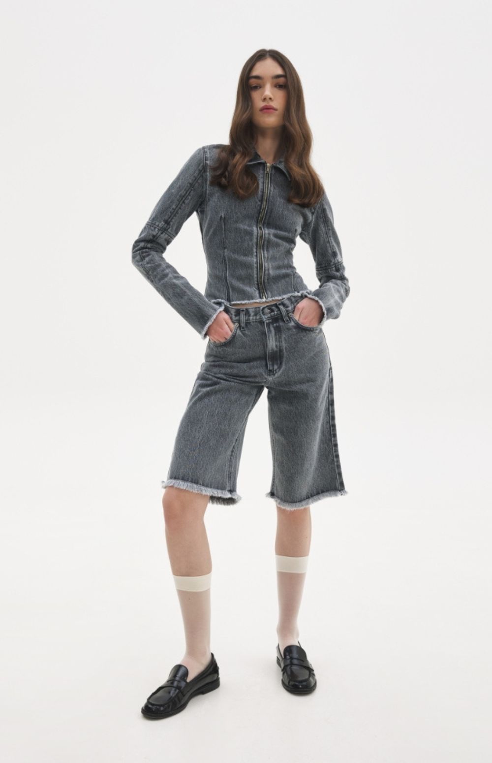 Striped Berta Long Denim Off-White/Emerald