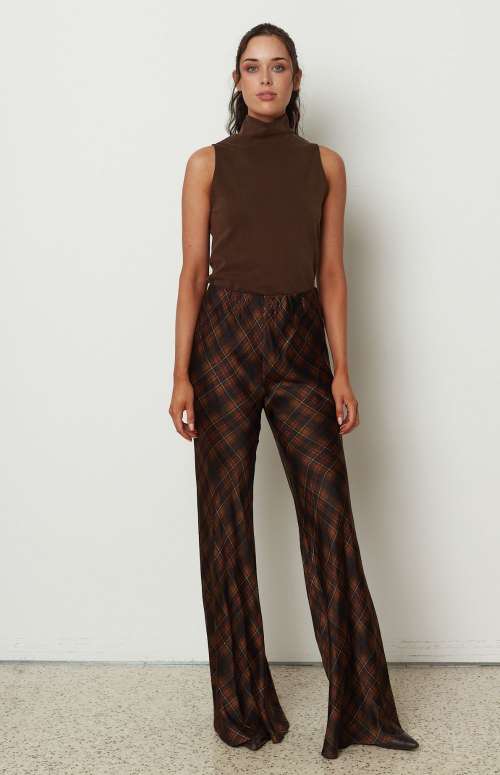 PLAID SATIN PANTS