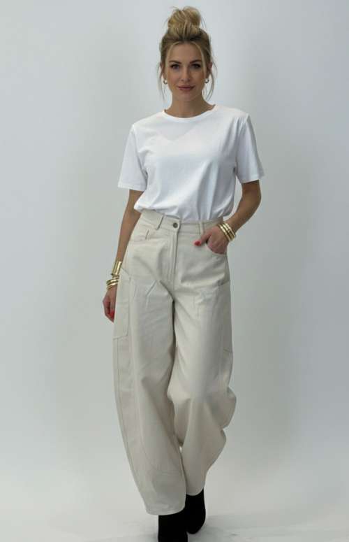 DENIM BARREL PANTS - ECRU