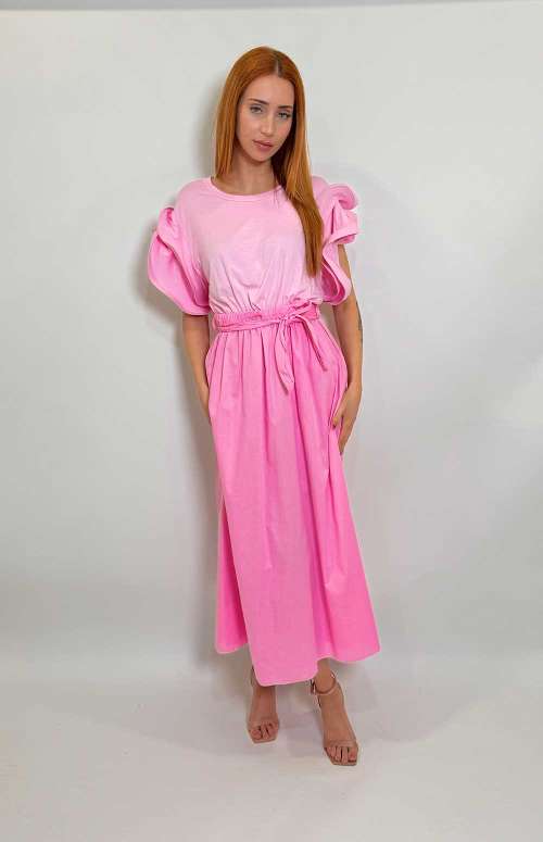 DRESS WITH RUFFLE SLEEVES | PINK