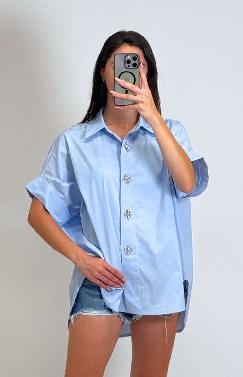 OVERSIZED SHIRT WITH EMBELLISHED BUTTONS