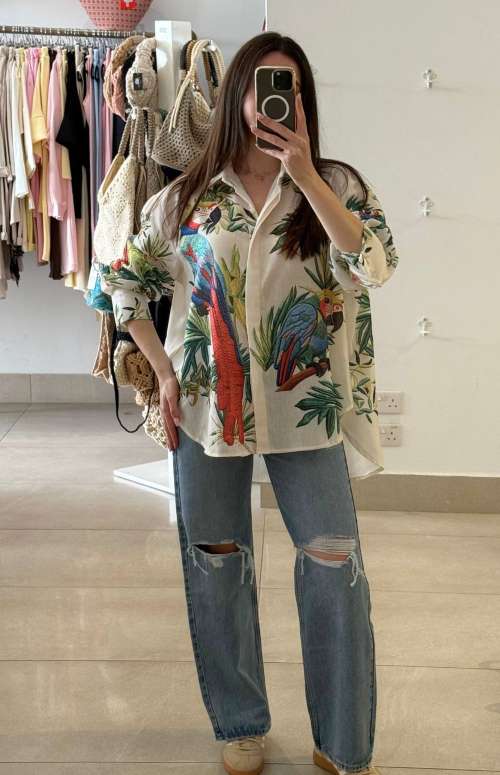 OVERSIZED SHIRT - PARROT PRINT