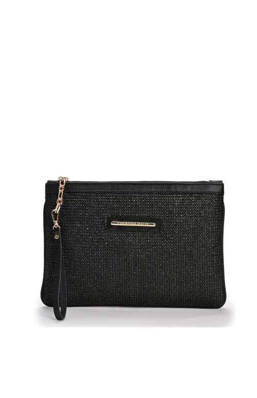 BLACK STRAW CLUTCH BAG