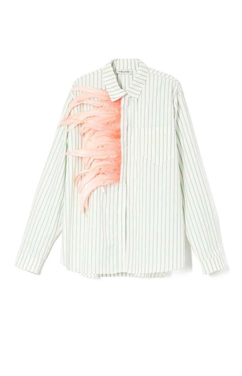 STRIPED SHIRT WITH FEATHERS | GREEN