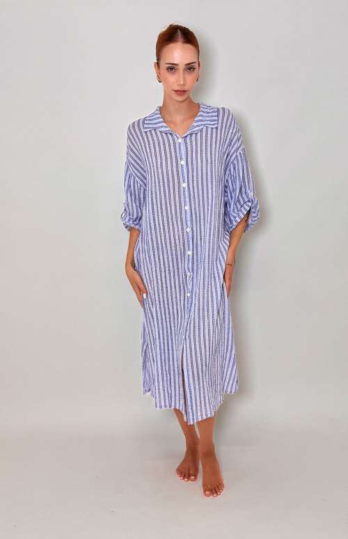 STRIPED SHIRT DRESS | BLUE