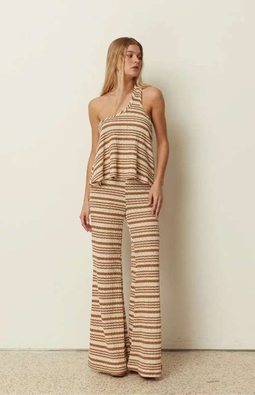 CO-ORD STRIPED KNIT | ONE-SHOULDER TOP & FLARED PANTS