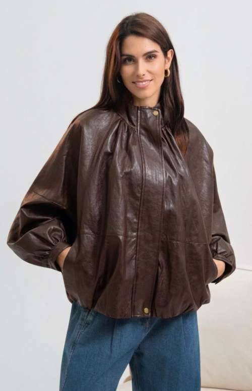 LEATHER JACKET BALLOON SLEEVES