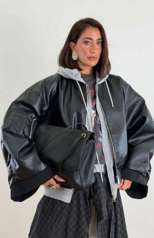OVERSIZED ECO LEATHER HOODED JACKET