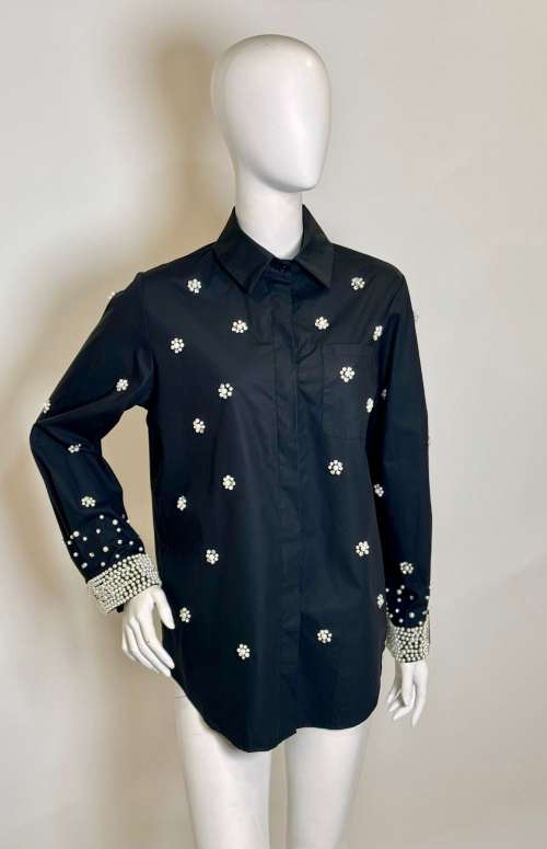 EMBELLISHED SHIRT WITH PEARL CUFFS