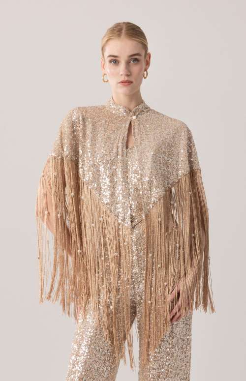 CAPE WITH FRINGES - PEARL DETAILS
