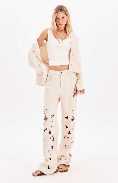 CO-ORD DENIM FLOWER EMBROIDERY | SHIRT & TROUSERS