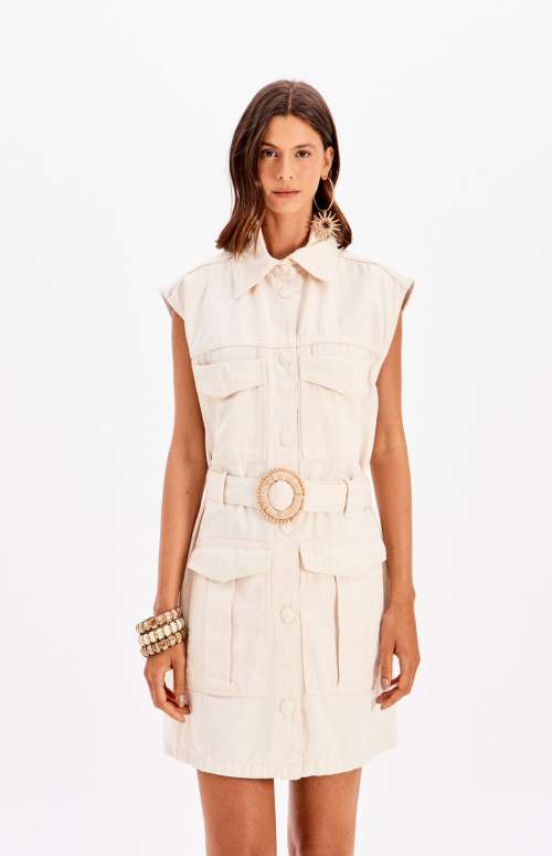 SLEEVELESS DENIM MINI DRESS WITH BELT