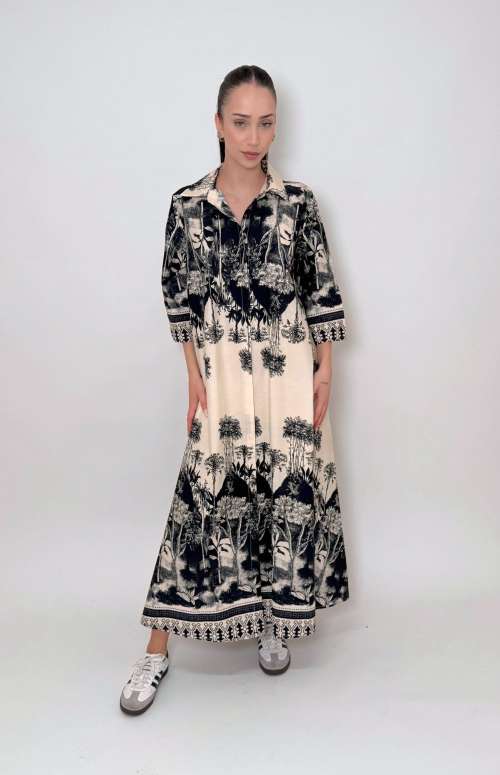 MIDI PRINTED SHIRT DRESS | BLACK