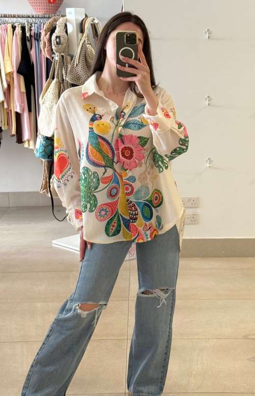 OVERSIZED SHIRT | PEACOCK PRINT