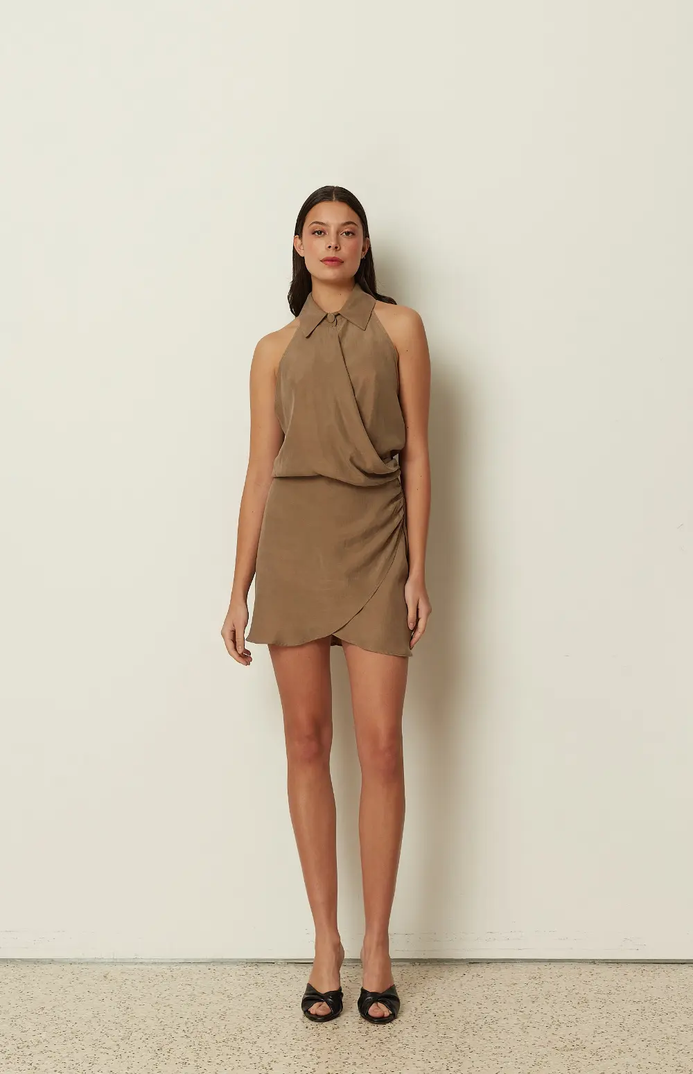 WRAP COLLAR MINI DRESS