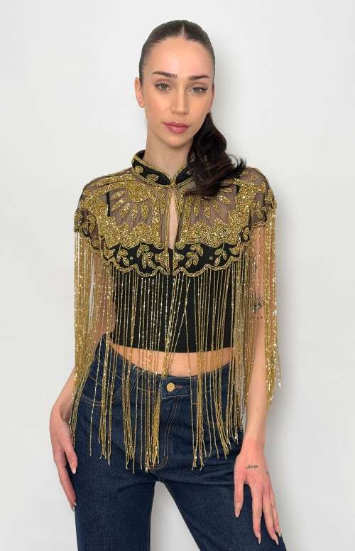 EMBELLISHED CAPE | BLACK/GOLD