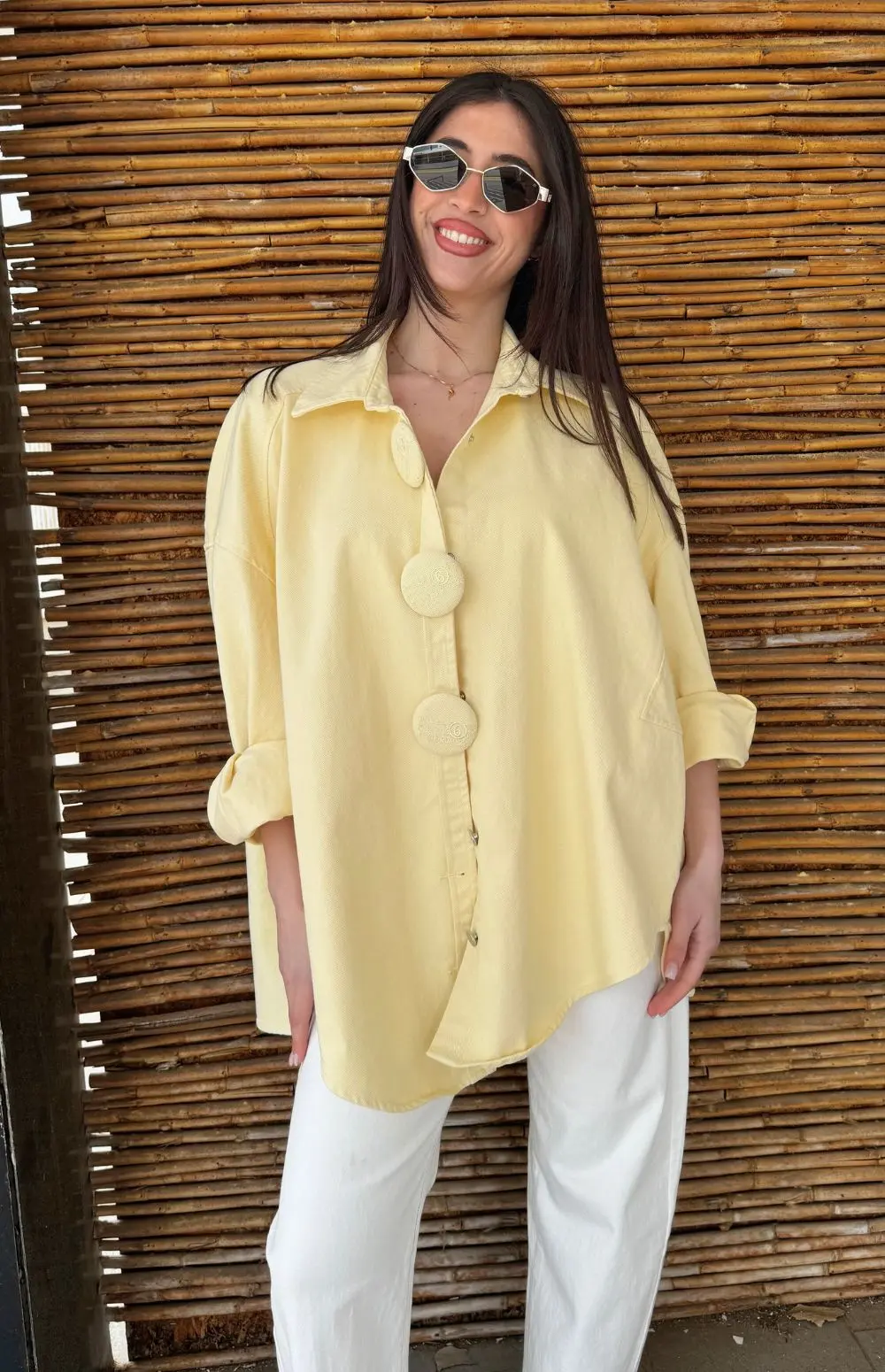 OVERSIZED COTTON DENIM SHIRT WITH LARGE BUTTONS