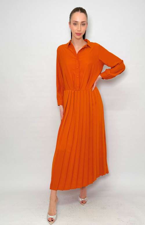 PLEATED SHIRT-DRESS